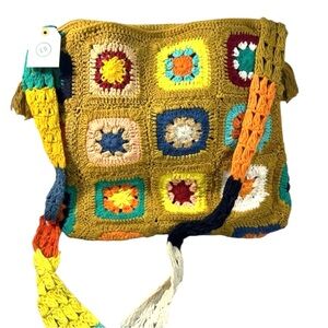 Earthbound Trading Company Handcrafted Granny Square Crossbody Bag NWT